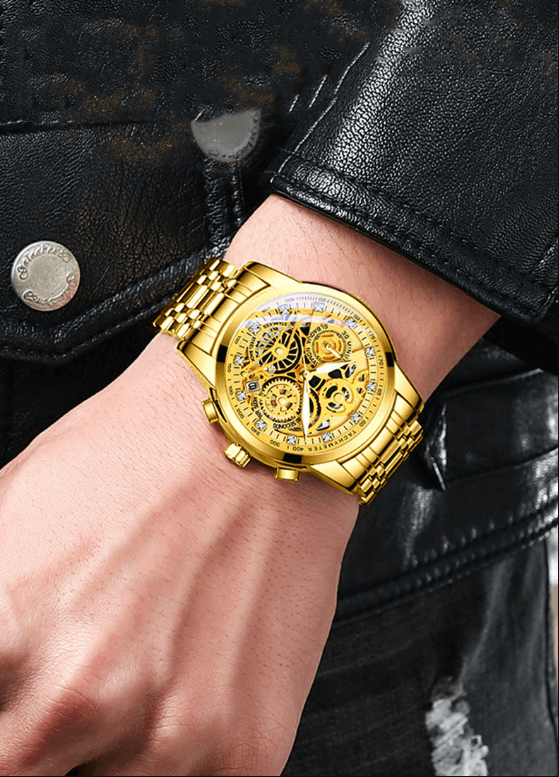 Men's Eclipse luxury automatic skeleton watch, showcasing complex internal mechanics and sleek design.