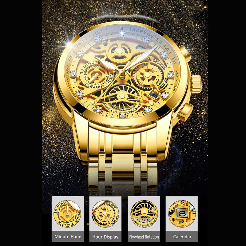 Stylish men's automatic skeleton watch, a perfect luxury accessory or gift for him.