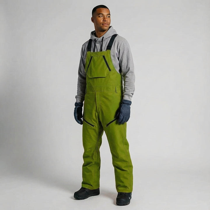 Full shot of black men's insulated ski snowboard pants, designed for various winter sports