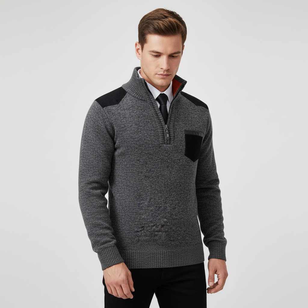 Winter fashion men's long sleeve jumper, featuring a stylish edge-zipper detail
