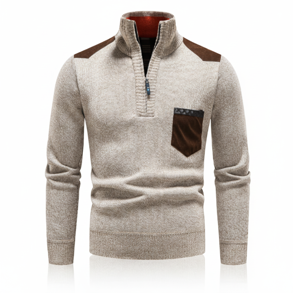 Comfortable men's long sleeve jumper with edge zipper neck, ideal for autumn wear