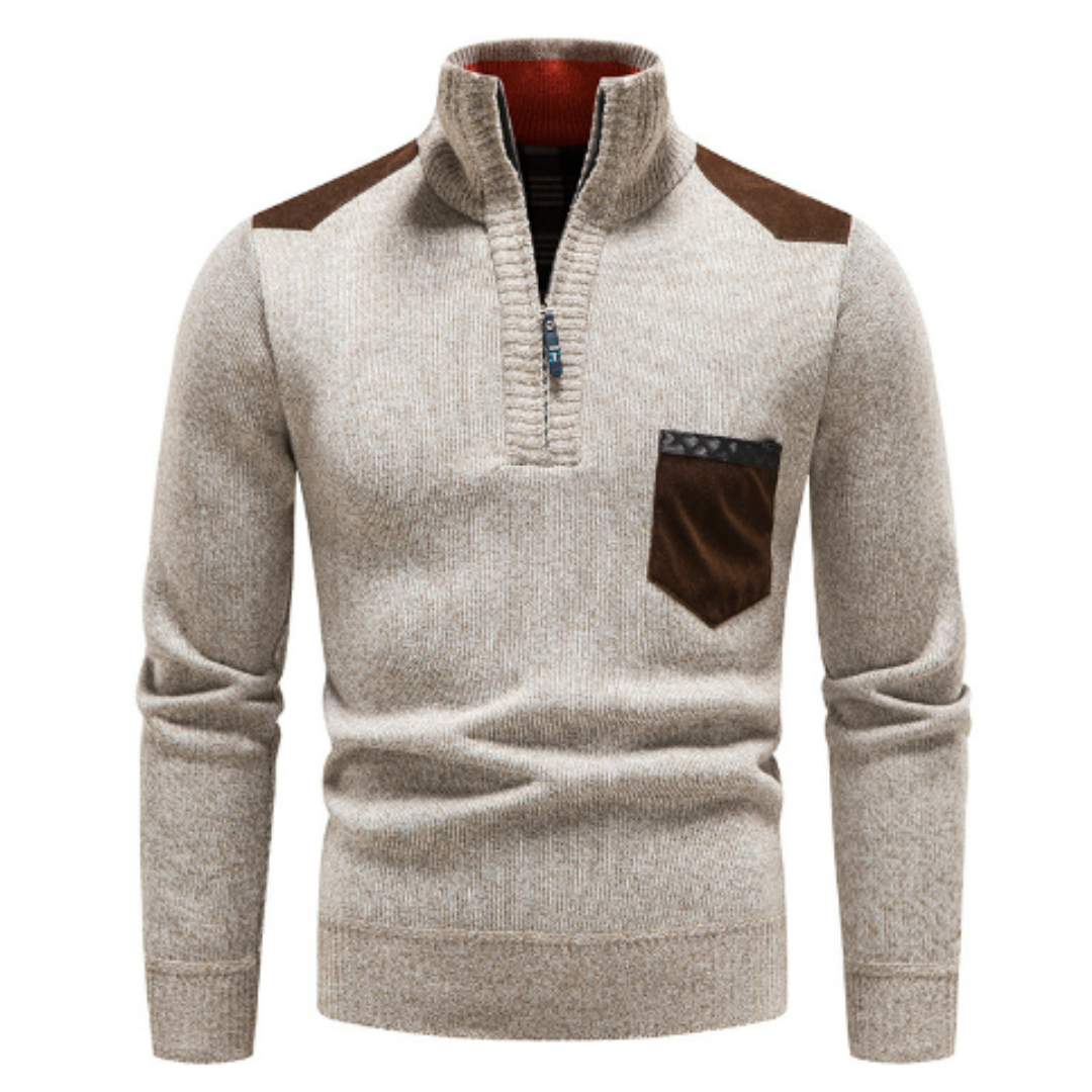 Black long-sleeve jumper for men with modern edge zipper, perfect for everyday wear
