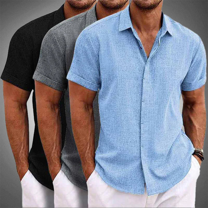 Casual men's short-sleeve shirt, comfortable, stylish & wrinkle-resistant for versatile summer fashion.