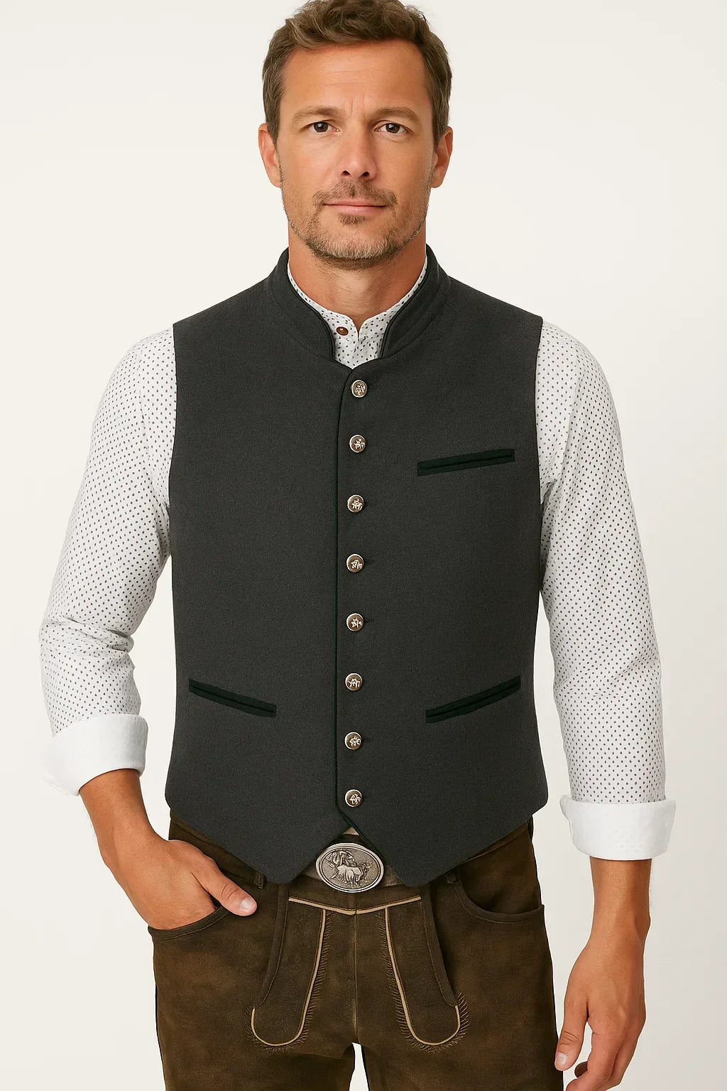 Men's elegant black embroidered formal waistcoat. Tailored vest for sophisticated dress, ideal for occasion wear.