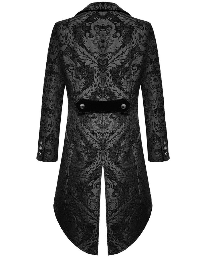 Sophisticated men's black tailored gothic jacket, ideal for elegant formal wear & stylish autumn/winter fashion.