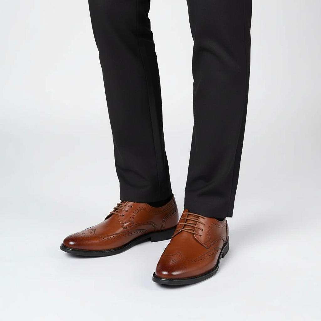 Men's luxury dark brown leather lace-up shoes, a staple for classic business fashion.