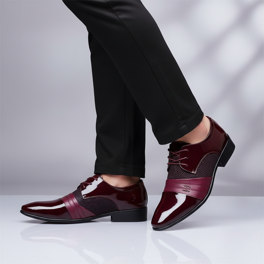 Men's elegant black pointed toe lace-up dress shoes, perfect for business attire and formal events