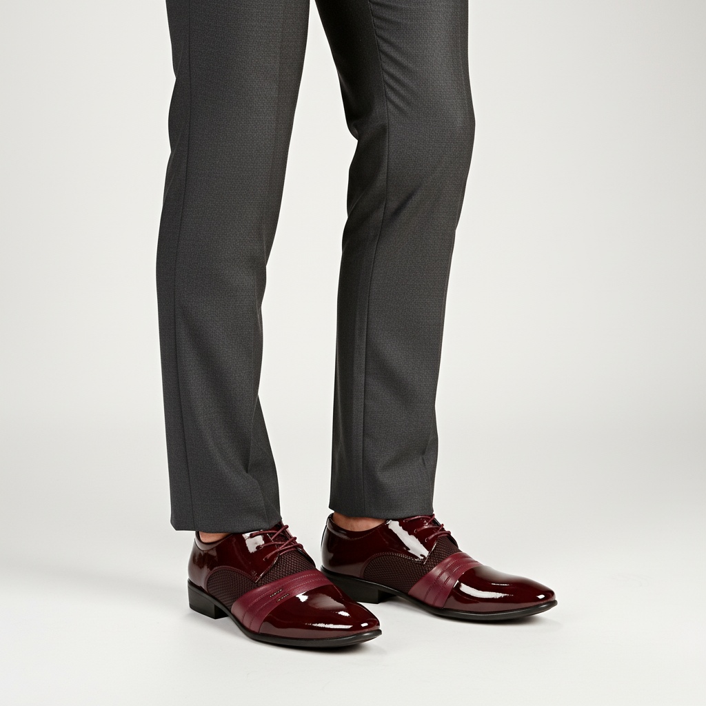 Classic black PU leather formal lace-up shoes for men, featuring a stylish pointed toe design