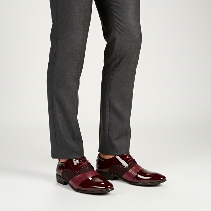 Classic black PU leather formal lace-up shoes for men, featuring a stylish pointed toe design