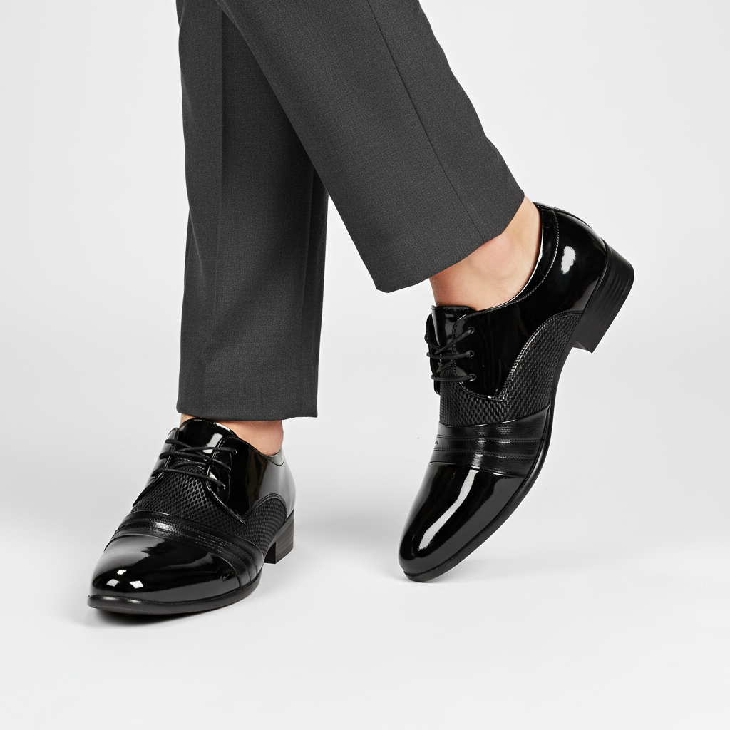Sophisticated men's black pointed toe lace-up shoes, offering timeless elegance and formal style