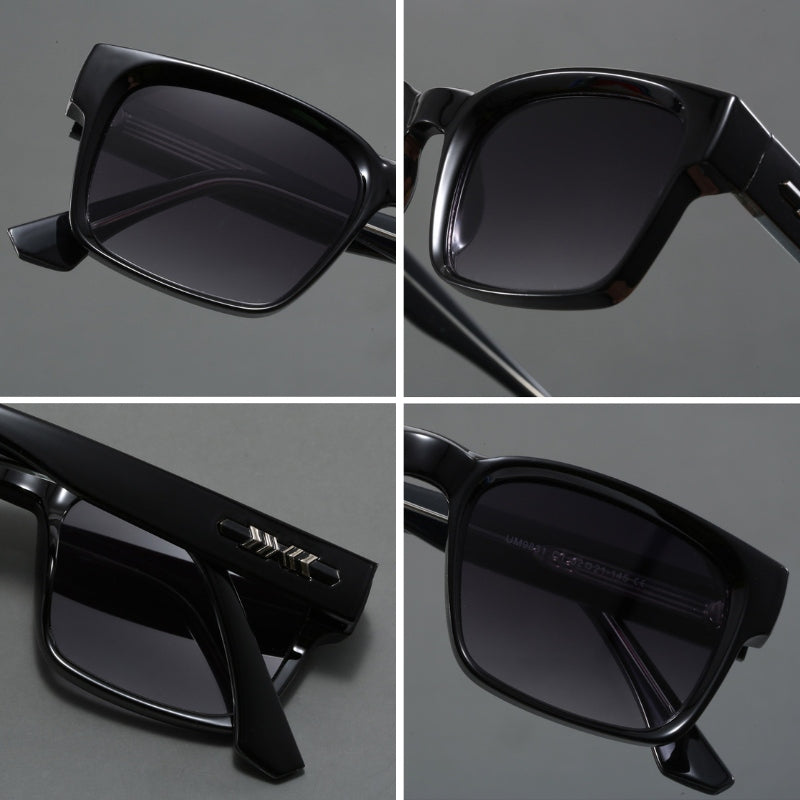 Modern men's eyewear: Elegant black sunglasses, UV400 protection, anti-glare, stylish.