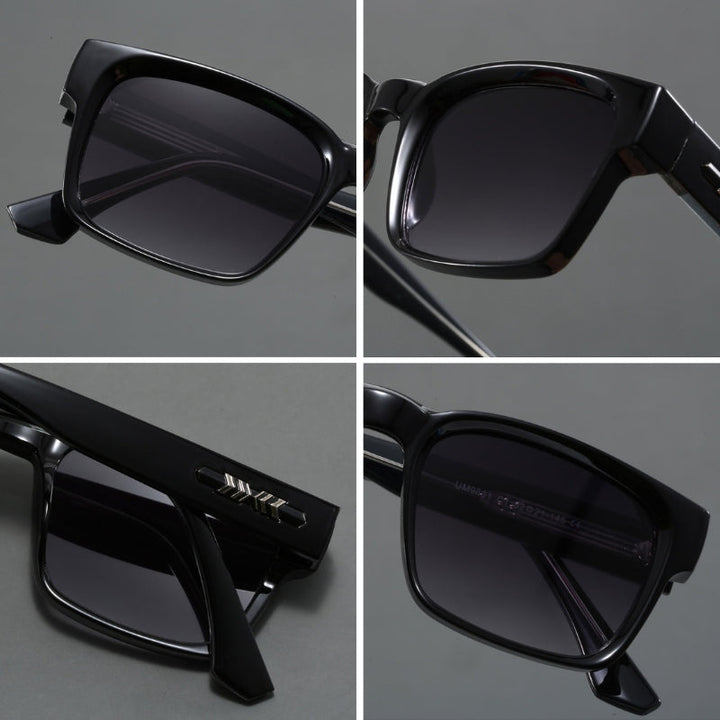 Modern men's eyewear: Elegant black sunglasses, UV400 protection, anti-glare, stylish.