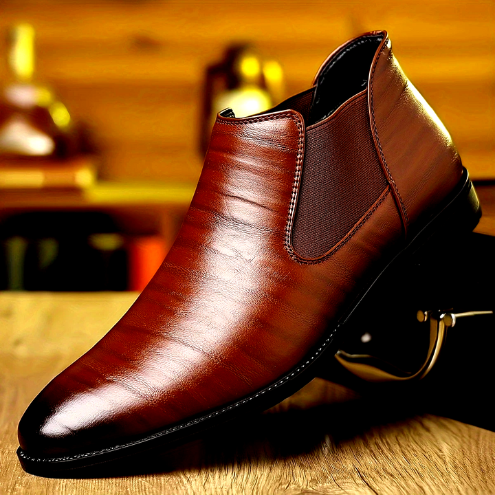 Men's elegant brown leather dress shoes with cushioned insole & non-slip sole, perfect for office or formal events.