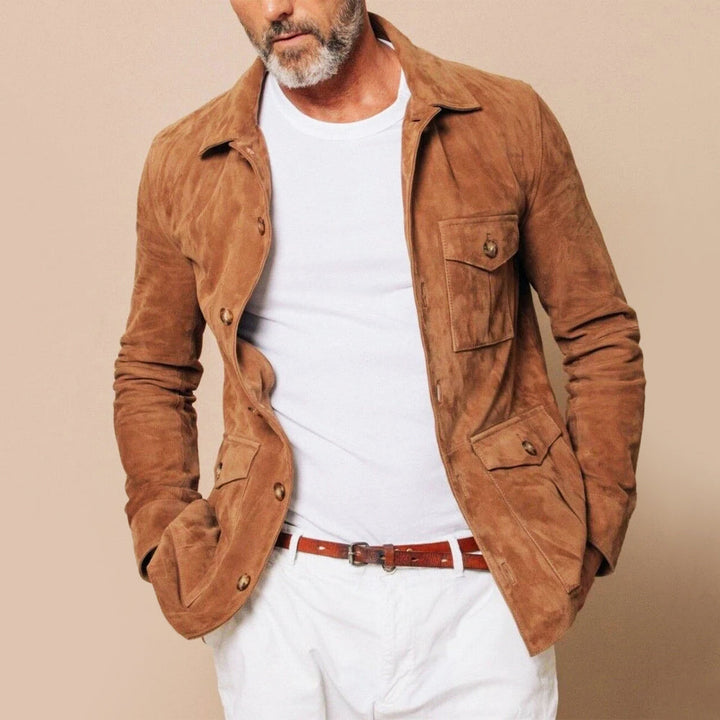 Men's elegant button-front jacket in a refined style, perfect for smart casual or sophisticated outfits.