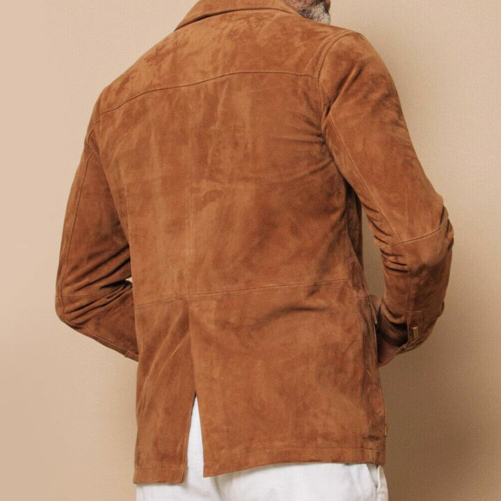 Sophisticated men's button-front jacket, a smart casual outerwear piece for elegant and stylish looks.