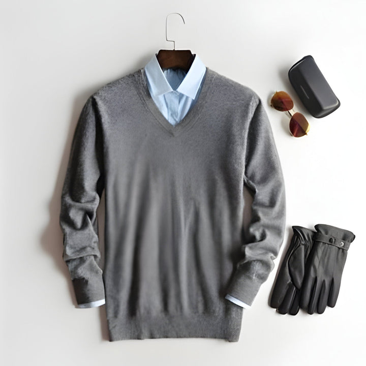 Soft men's cashmere pullover, designed for maximum comfort & stylish fall layering.