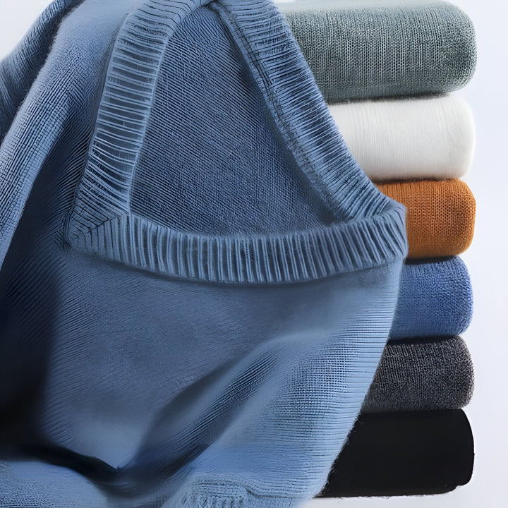 Men's high-quality cashmere long sleeve sweater, great for elegant fall fashion.
