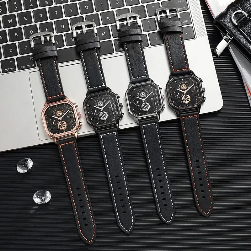 Men's Chronos watch with square dial. Accurate quartz movement, elegant design, and comfortable leather band.