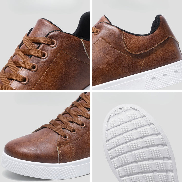 Versatile pair of men's elegant comfort sneakers, designed for stylish everyday fashion and comfortable walking.