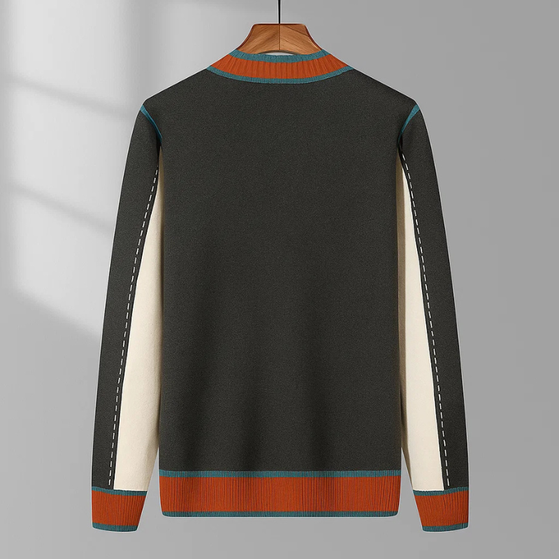 Sophisticated men's cardigan with contrast trim, ideal for modern layering in fall & winter.
