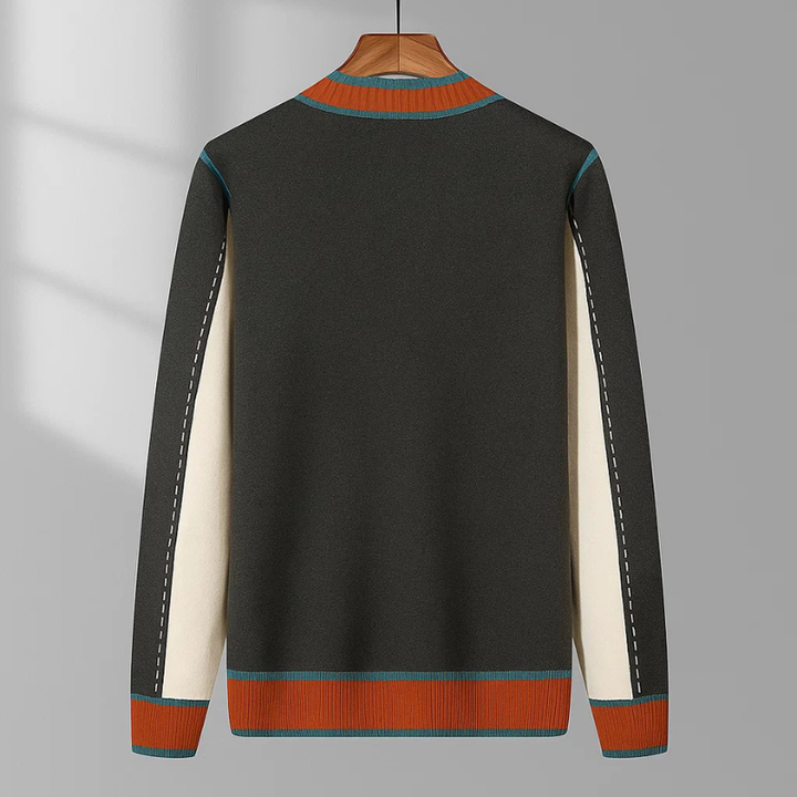Sophisticated men's cardigan with contrast trim, ideal for modern layering in fall & winter.