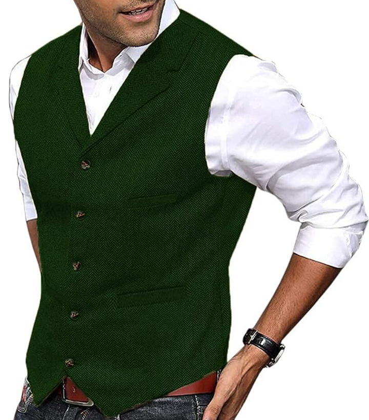 Comfortable gray men's gilet vest. Stylish cotton blend for all-season layering in a classic design.