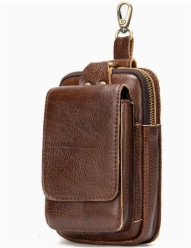Sleek dark brown men's waist bag, elegant design for secure and organized daily carry.