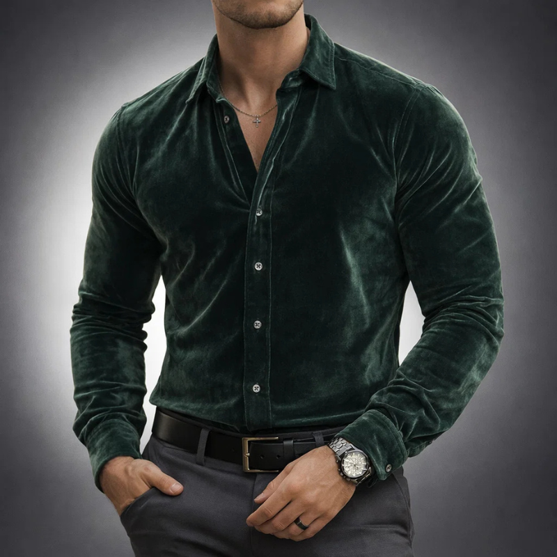 Men's formal long sleeve button-up shirt with an elegant fluid fit, suitable for any dressy occasion.