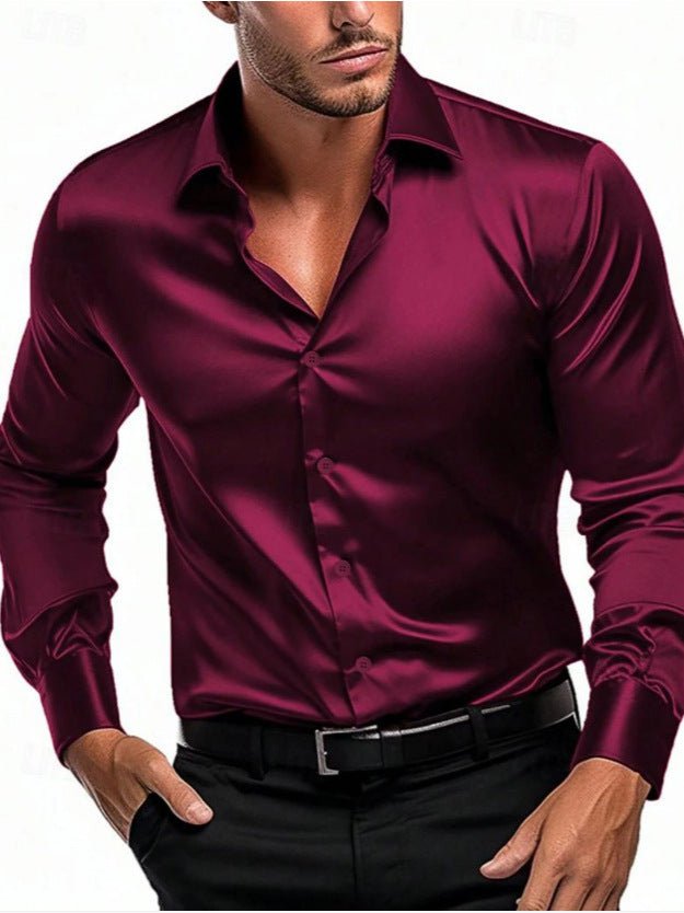 Men's elegant Italian collar long sleeve dress shirt. Timeless formal wear for sophisticated business attire.