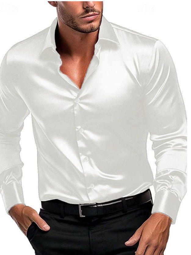 Sophisticated men's long sleeve dress shirt with Italian collar, ideal for business meetings & formal events.