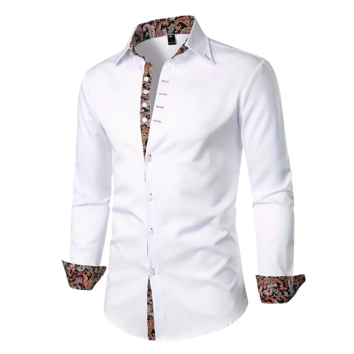 Stylish men's slim fit party shirt with elegant fabric texture, long sleeve, perfect for sophisticated event wear.