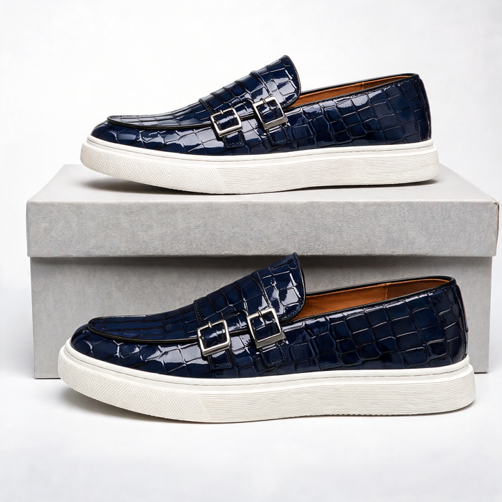 Stylish men's fashion slip-on loafers. Easy to wear with cushioned comfort, suitable for dressy or casual outfits.