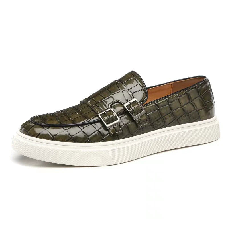 Versatile men's slip-on loafers. Elegant design with buckle detail, cushioned comfort for dress or casual fashion.