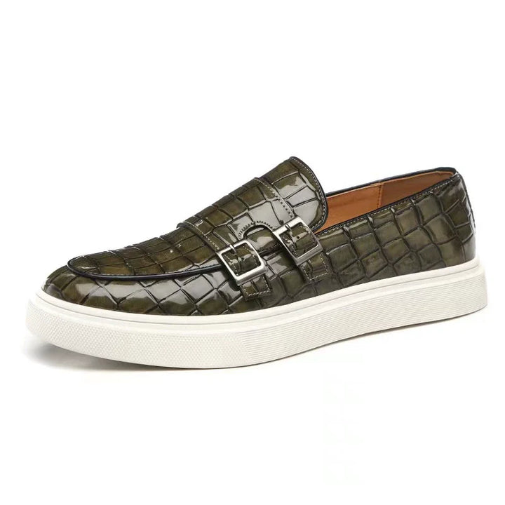 Versatile men's slip-on loafers. Elegant design with buckle detail, cushioned comfort for dress or casual fashion.
