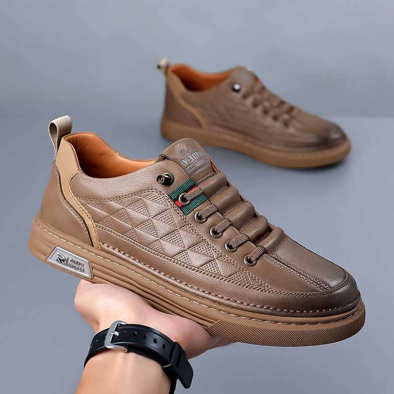 Comfortable men's everyday sneakers, cushioned sole, distinctive geometric design for smart casual wear.