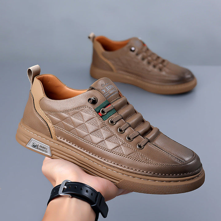 Comfortable men's everyday sneakers, cushioned sole, distinctive geometric design for smart casual wear.