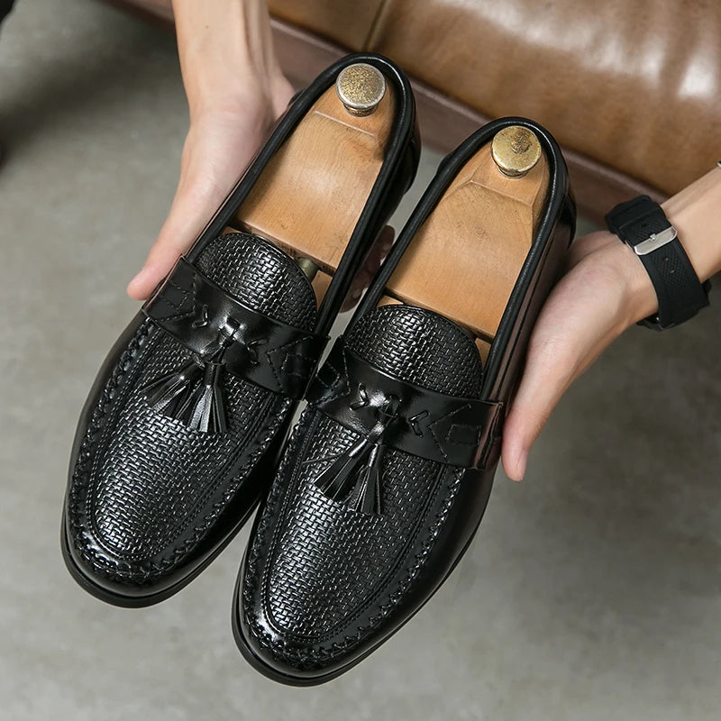 Men's elegant woven tassel loafers in classic style for a smart casual or formal look.