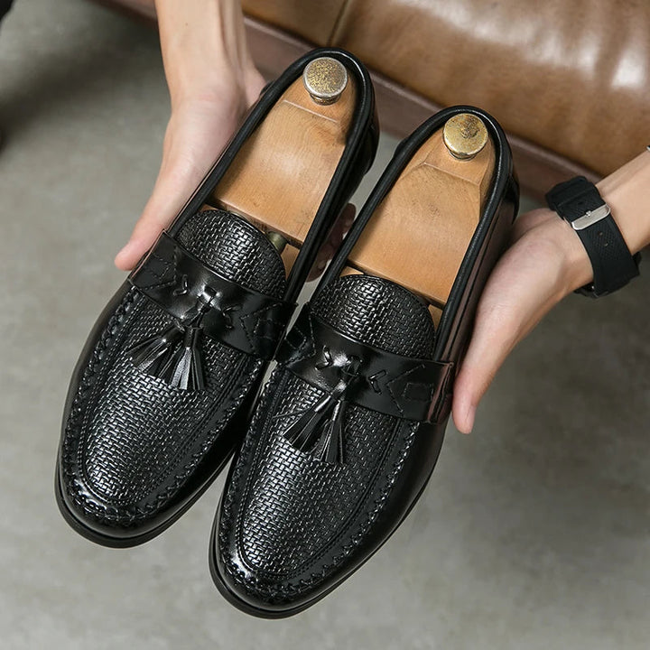 Men's elegant woven tassel loafers in classic style for a smart casual or formal look.