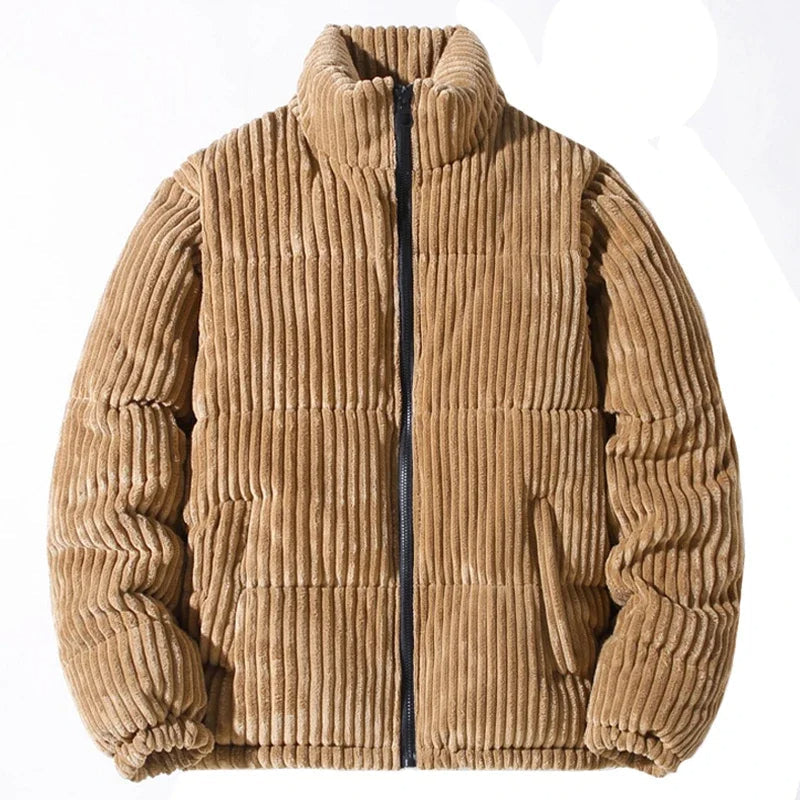 Cozy elevated men's puffer jacket, an essential winter outerwear piece for modern style.