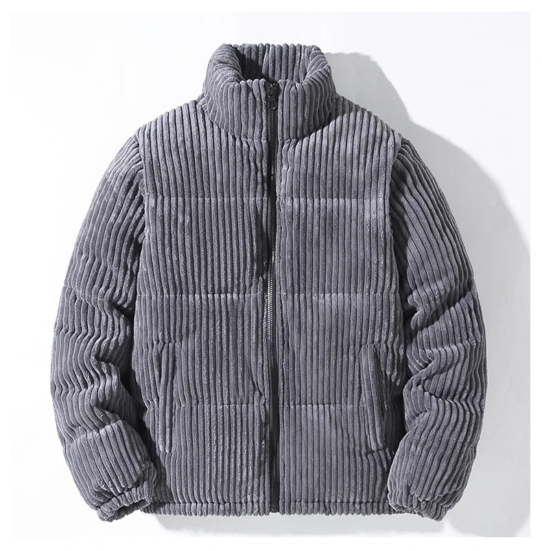 Navy elevated puffer jacket for men, featuring a quilted design for cozy and functional outerwear.