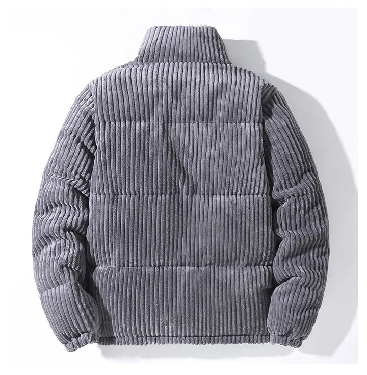 Gray men's puffer jacket, a versatile and warm winter outerwear option, combining style with comfort.