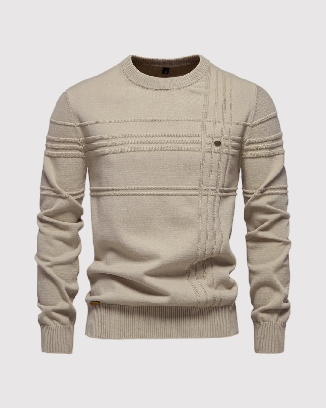 Men's elevated textured knit crewneck sweater in charcoal for versatile everyday style.