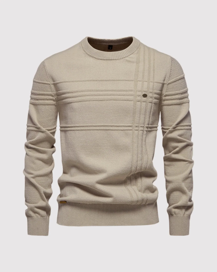 Men's elevated textured knit crewneck sweater in charcoal for versatile everyday style.