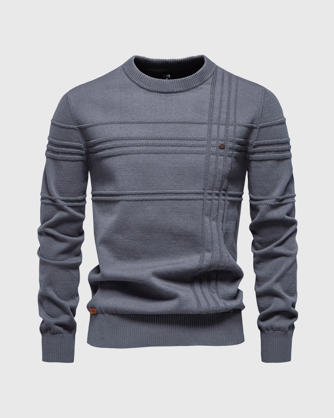 Comfortable men's pullover crew sweater with unique textured knit for casual wear.