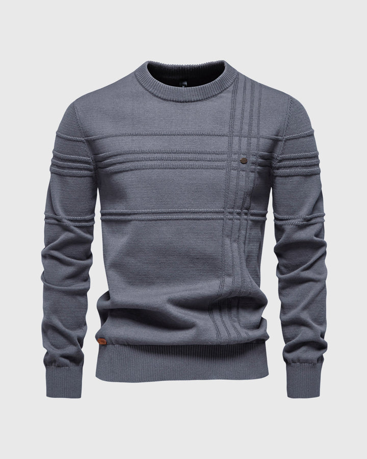 Comfortable men's pullover crew sweater with unique textured knit for casual wear.