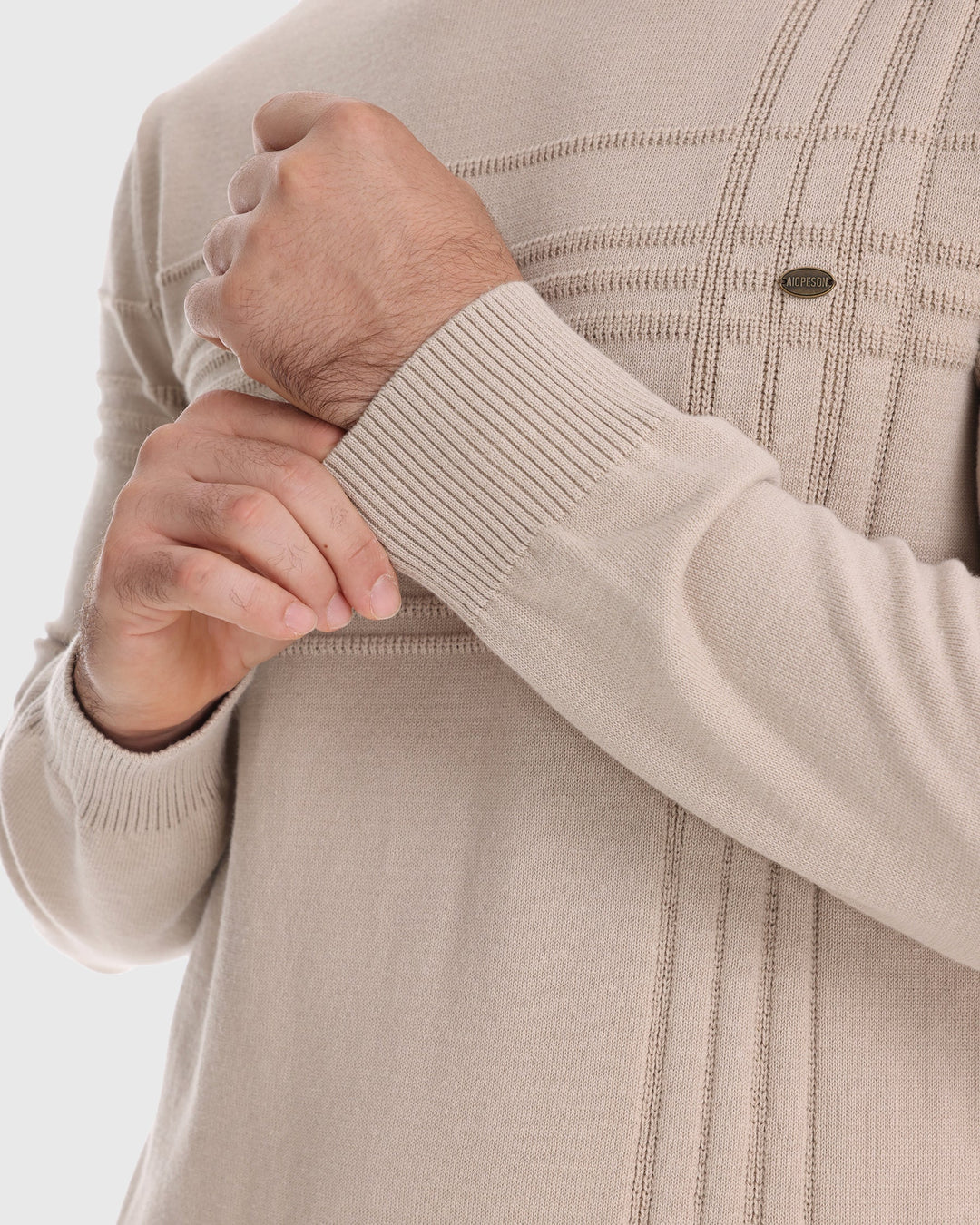 Elevated men's crewneck sweater with a distinct textured knit for a modern casual look.