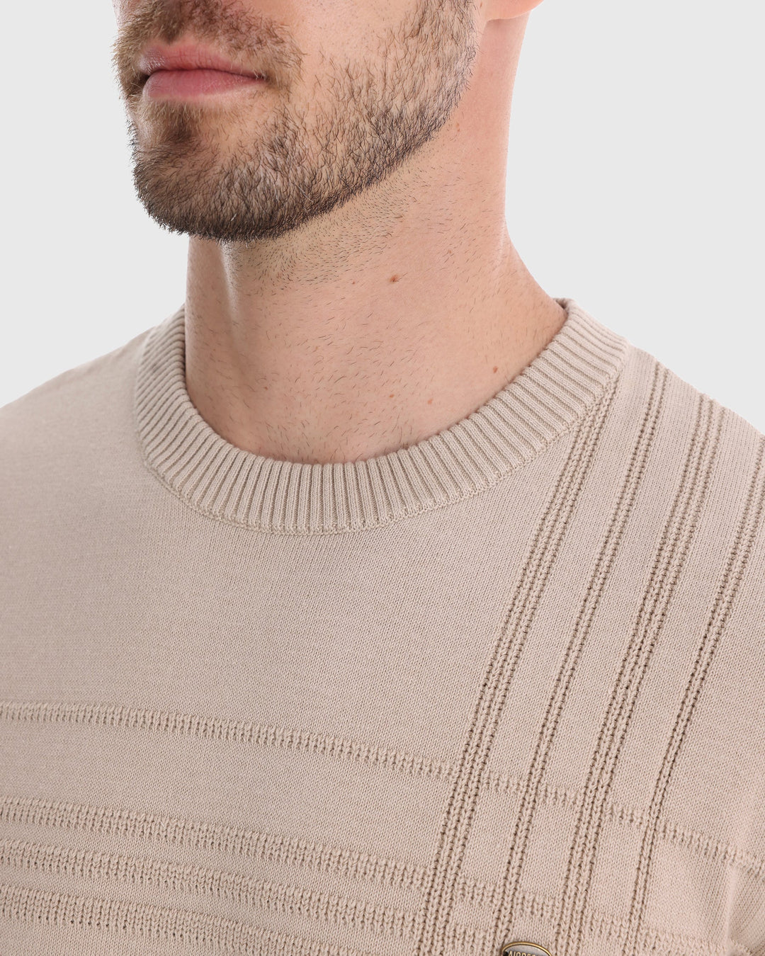 Comfortable & durable men's textured crewneck sweater for versatile casual wear.
