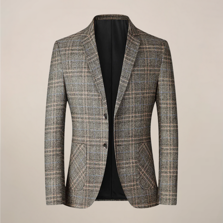 Men's embroidered slim-fit blazer, tailored one-button jacket for formal events & party wear.
