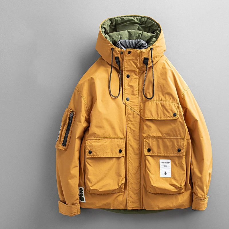 Men's Equinox warm winter parka coat, black, front view. Ideal for cold weather & outdoor wear.