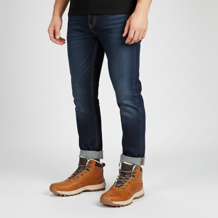 Close-up of men's lined winter boots, ergonomic design for comfort and ankle support